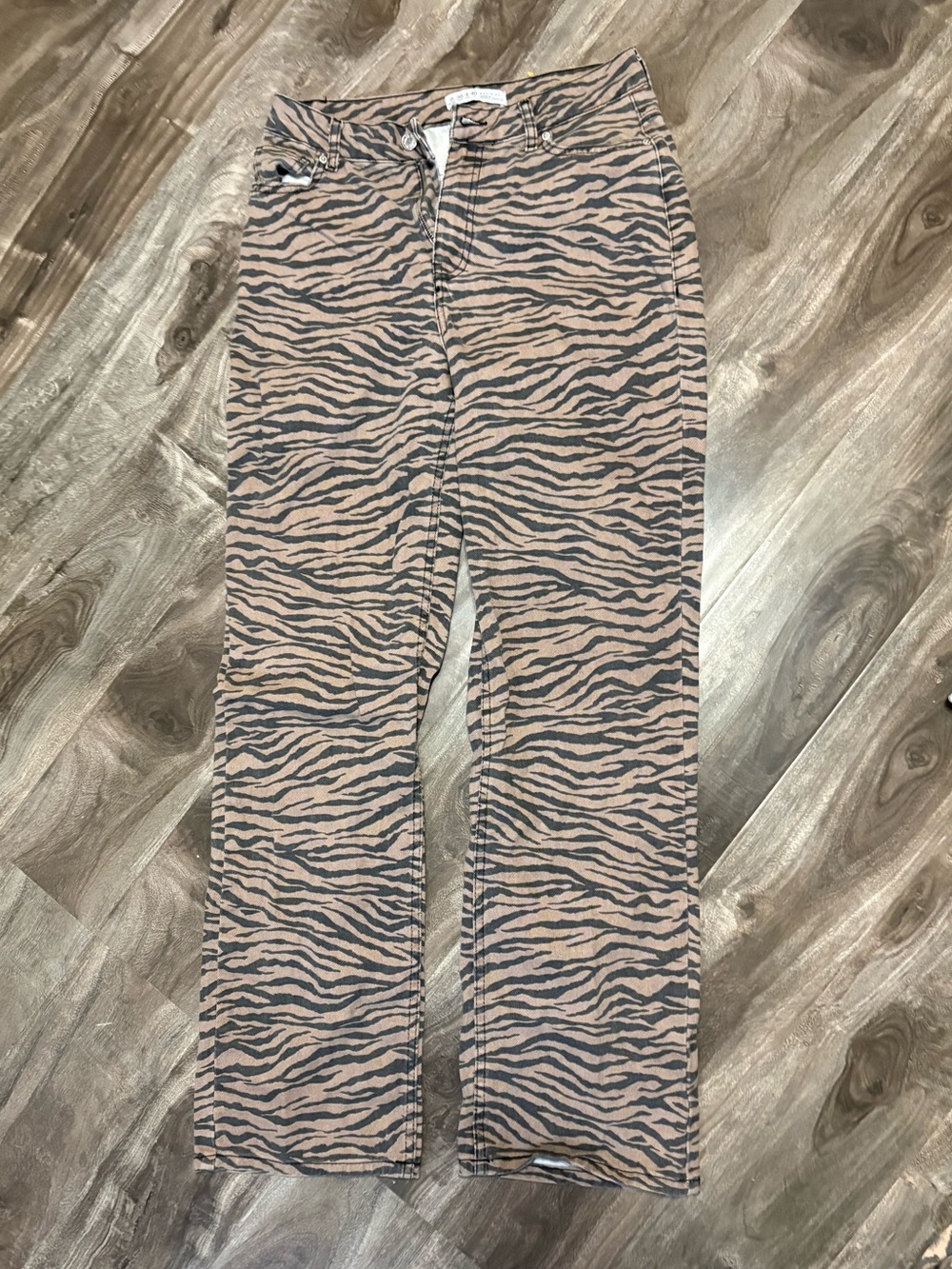 Denim&Co Girls' Zebra Print Wide Leg Jeans - Tan & Black